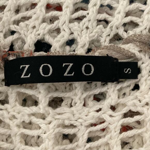 Zozo Crochet Cream Cardigan SMALL Linen Blend Beachy Coastal Boho Grannycore - Picture 8 of 9